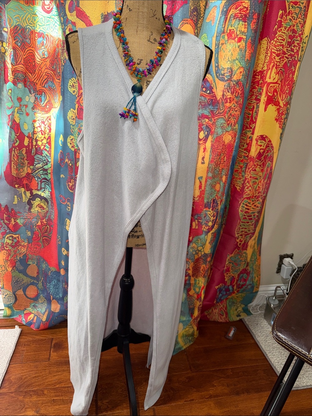 Light Gray Sleeveless Draped Long Vest